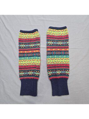 Colorful Knit Wool Blend Leg Warmers Fair Isle